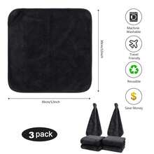 3pcs Microfiber Facial Cloths Fast Drying Washcloth 12inch X 12inch Absorbent Face Wash Cloth Soft Makeup Remover Cloths - Black - View 3