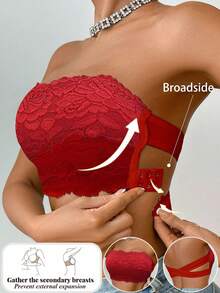 1pc Women Lace Wireless Bandeau Bra - Red - View 1