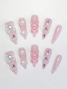 ROMWE Anime 10pcs Y2K Cute Heart, Star, Bow, Wing Nail Art Stickers With Tape