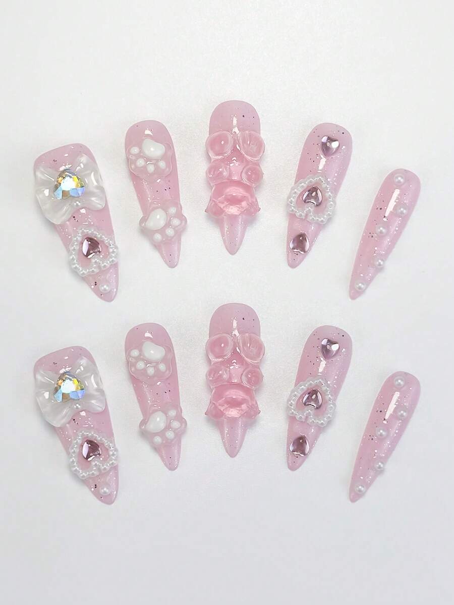 ROMWE Anime 10pcs Y2K Cute Heart, Star, Bow, Wing Nail Art Stickers With Tape