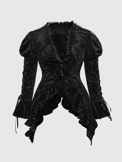 EDITION Manteau long à capuche en style gothique asymétrique avec patchwork de fausse fourrure, grande taille, hiver