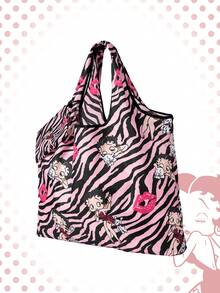 Betty Boop | ROMWE Large Capacity Foldable Tote Bag With Coin Pouch, Portable Shopping Bag - Rose purple - View 3