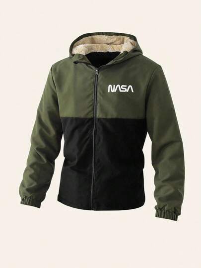 Sparklyn Teenage Boys' Outdoor Sport Thickened Hoodie Jacket, Color Blocking Fall Winter