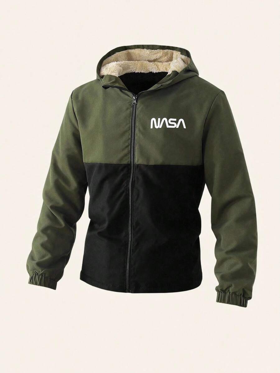 Sparklyn Teenage Boys' Outdoor Sport Thickened Hoodie Jacket, Color Blocking Fall Winter