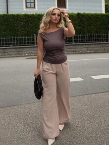 Jeta Ari Áo cánh hở vai in họa tiết chấm bi mùa hè cho nữ - Cà phê nâu - Xem 4