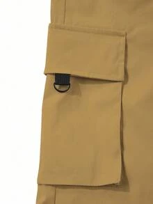 Manfinity Homme MenStreetwear Casual Solid Color Cargo Pants, Fall - Khaki - View 4