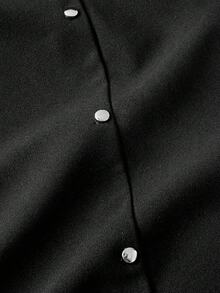 SHEIN MOD 女士纯色喇叭裤，适合通勤、哥特风、派对、Y2K风、复古风、现代风、朋克风、性感风、时尚风、夏季风、春季风、新年装扮、度假风 - 黑色 - 查看 5