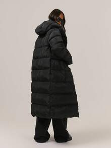 MUSERA 中长款加厚羽绒服，不对称按扣连帽，冬季外套 - 黑色 - 查看 4