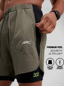 ARC Workouts Breathable And Move Freely Gym Essential Shorts With Hiden Zipper Pockets - Green - View 4