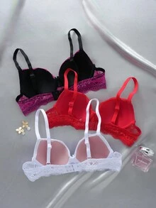 3件套性感蕾丝支撑浪漫简约钢圈可调节女士文胸 - 彩色 - 查看 2