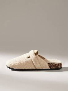 Solecia CUCCOO 女士休闲百搭毛绒圆头平底拖鞋 - 米色 - 查看 3