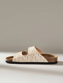 Solecia 女士时尚平底凉鞋，夏季沙滩度假户外拖鞋 - 香檳色 - 查看 3