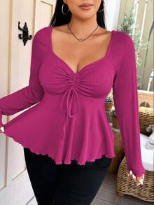 Vionelle قميص تي شيرت طويل الأكمام مخطط مزين بالراين على الياقة والأمام مع سحاب للربط، مقاس كبير الحجم