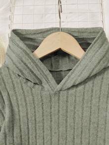 SHEIN Conjunto De 2 Piezas Para Niña Tween Con Sudadera Con Capucha De Canalé Sólida Con Dobladillo Curvo Y Mallas Ajustadas