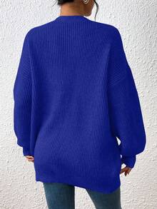 EMERY ROSE Women's Casual Solid Color Drop Shoulder Long Sleeve Cardigan - Royal Blue - View 3