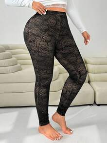 SHEIN EZwear Quần legging thời trang lót lưới họa tiết hoa cỡ lớn cho nữ, Mùa thu/Đông, Quần áo mùa thu cho nữ, Thanh lịch, Màu đen, Đi làm, Hẹn hò, Hẹn hò, Giữ ấm, Tiệc tùng, Đi chơi, Khách dự tiệc cưới, Sang trọng, Hoa hồng, Lót nhiệt, Quần legging bó Giáng sinh, Mùa thu/Thu/Đông, Giáng sinh, Năm mới, Lễ tạ ơn, Tiệc tùng, Đám cưới, Thanh lịch, Thường ngày, Đi chơi, Hẹn hò, Hẹn hò, Đi làm - màu đen - Xem 5