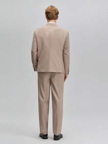 Officeau 男士 2 件組米色尖領雙排扣奢華西裝，西裝外套與長褲套裝，婚禮/晚宴燕尾服，送給父親/丈夫的禮物 - 米色 - 查看 5