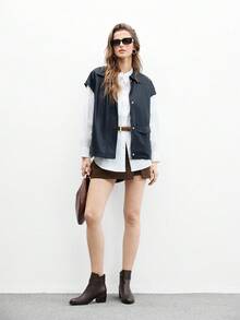 CUCCOO BIZCHIC 时尚百搭通勤简约舒适百搭海军蓝条纹粗跟踝靴