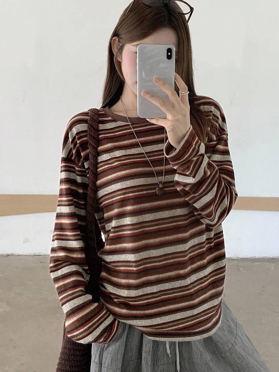 DAZY Casual Striped T-Shirt For Women, New Autumn Collection Long Sleeve Top