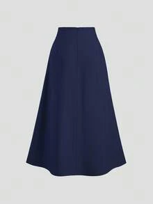 Sweetra 女士优雅通勤风 A 字裙，垂坠设计，修身效果，适合春秋季节 - 藏蓝色 - 查看 2