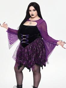 ROMWE Avant Váy hóa trang Halloween phù thủy cỡ lớn cho nữ - Màu tím - Xem 6