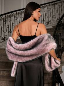 Allurite 时尚派对优雅人造毛皮披肩夹克 - 藕粉色 - 查看 2