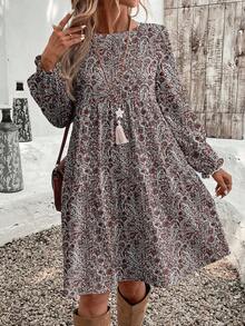 EMERY ROSE Casual Minimalist Cashew Flower Elegant Women's Mid-Length Dress, Autumn/Winter Boho Dress Women - Multicolor - View 1