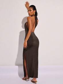 COSMINA Đầm hở lưng cổ khoét sâu gợi cảm thời trang dành cho nữ - màu nâu - Xem 2