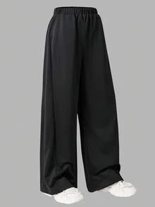 SHEIN Mirajuku 1 件青少年休闲抽绳运动设计运动裤，适合日常通勤、春秋季 - 黑色 - 查看 3