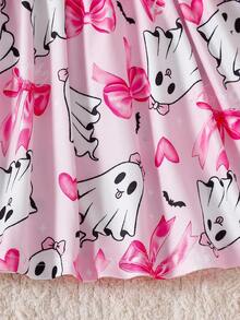 SHEIN Baby Mädchen Halloween Geist & Kürbis Muster süßer, lässiger und bequemer Langarm Feiertags-Outfit