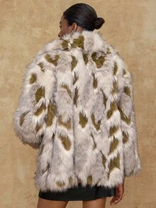 Lumalex VITNOS Women's Faux Fur Leopard Print Coat,White Animal Print,Winter,Elegent,Party Night Fashionable Commuting Contrast Color Jacket, Outerwear - Brown - View 3