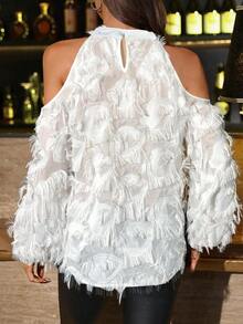 EMERY ROSE Women's Solid Color Casual/Office Off-Shoulder Long Sleeve Minimalist Button-Up Shirt - White - View 2