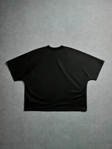 PAVTROS 美式街头风格蝙蝠袖立领短款T恤，带有大眼睛图案印花 - 黑色 - 查看 2