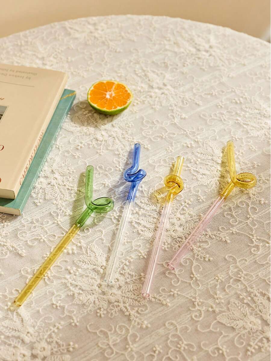 Joivida 1 件装硼硅酸盐玻璃吸管 | 耐热可重复使用吸管套装 | 手工吹制鸡尾酒和酒吧工具 | 适用于家庭和咖啡馆的美观饮具 | 彩色、花朵、细长可重复使用吸管 - 彩色 - 查看 1