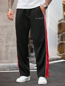Manfinity Homme 男士休闲撞色拼接抽绳腰运动裤 - 彩色 - 查看 4