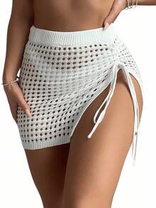 SHEIN Swim 抽繩繫帶前開衩下擺沙灘罩衫裙