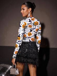 Glamance Vecteezy Women's Slim Fit Long Sleeve T-Shirt Suitable For Autumn And Winter, Halloween Cute Long Sleeve Top Fall Tops Women Halloween Clothes Women Tops Fall Tops Fall Shirts Biryhday Outfit For Women