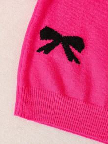 SHEIN Áo len oversize có nơ trang trí cho bé gái, phong cách ba lê, áo chui đầu cổ tròn dáng rộng, điểm nhấn nơ đen - Màu Hồng Tươi - Xem 6