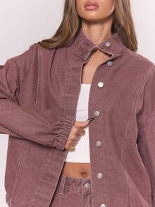 MUSERA 高领水洗超大牛仔外套 Y2K酷女孩街头风日常休闲秋冬可爱舒适春夏 - 中紫紅色 - 查看 2