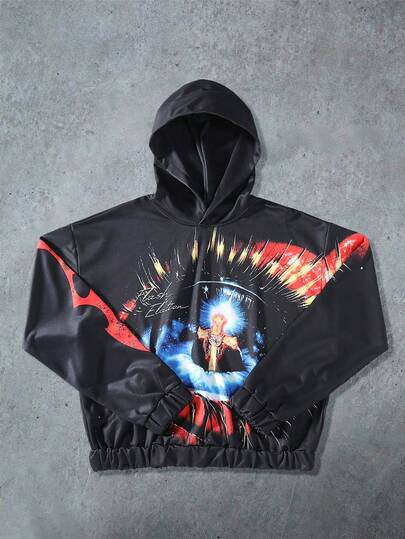 Street Life Men Hoodie With Popular Eye Graphic Print, Street Style American Sweatshirt, Fall