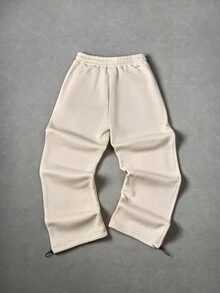 Manfinity Roghcode 年轻男士休闲街头风格刺绣徽章运动裤 - 杏色 - 查看 4