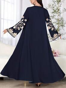 SHEIN Najma Women's Floral Print Black Elegant Abaya Cardigan, Long Sleeve, Spring/Autumn - Multicolor - View 2