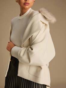 Enchnt Women's Elegant Cream White Fur Collar Woolen Jacket, Autumn Fashion Office Long Sleeves Coat For Date&Daily Commuting&Wedding Guest&Party - Apricot - View 7