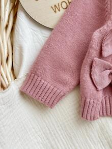 SHEIN Set da neonata con cardigan rosa con fiocco e pantaloni in vita elastica, per autunno/inverno