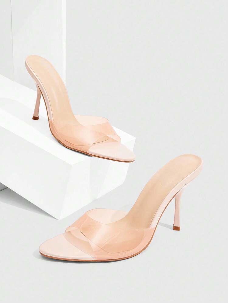 CUCCOO SZL Apricot TPU Mule Fashion Open Toe High Heel Sandals For Women