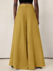 Aveloria Modichic Elegant & Sophisticated Pleated Relaxed Wide Leg Women Pants, Comfortable For Vacation - Yellow - View 2