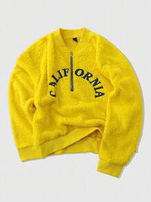 ROMWE MEN Street Life Men's Embroidered Half-Zip Pullover Sweatshirt, Suitable For Autumn/Winter - Yellow - View 7