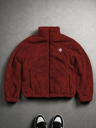 PAVTROS 男士休闲百搭纯色刺绣夹克，秋冬季，朋克风，圣诞节，保暖内衬夹克