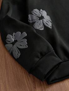 EASEVO 加大码男士休闲圆领套头卫衣，黑色，全印花图案，春秋季