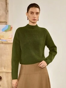 Florisole Sweater Rajut Tebal Kerah Tinggi Wanita, Gaya Vintage untuk Beraktivitas Sehari-hari, Musim Gugur/Dingin - Hijau - View 3